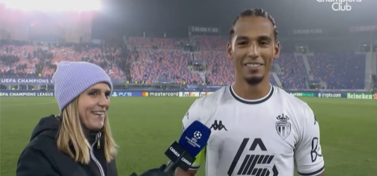 Margot Dumont en interview avec Thilo Kehrer AS Monaco sur Canal+ en Ligue des Champions