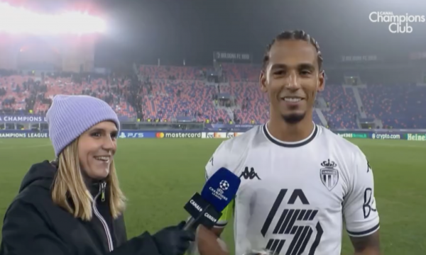 Margot Dumont en interview avec Thilo Kehrer AS Monaco sur Canal+ en Ligue des Champions